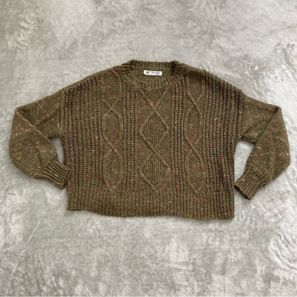 Jolt Green Orange Fall Crop Knitted Woven Pullover Sweater Size Small